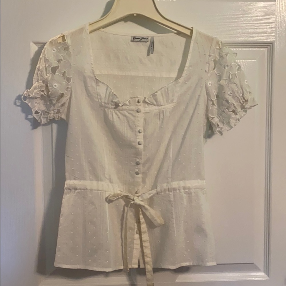 Guess Jeans Semi-sheer embroidered floral sleeve top
